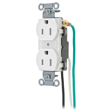 Hubbell Wiring Device-Kellems Straight Blade Receptacle, 5-15R, 15 A, 125V AC, 2 Pole, 3 Wire, Flush Mount, Self-Grounded CR15WHIP2